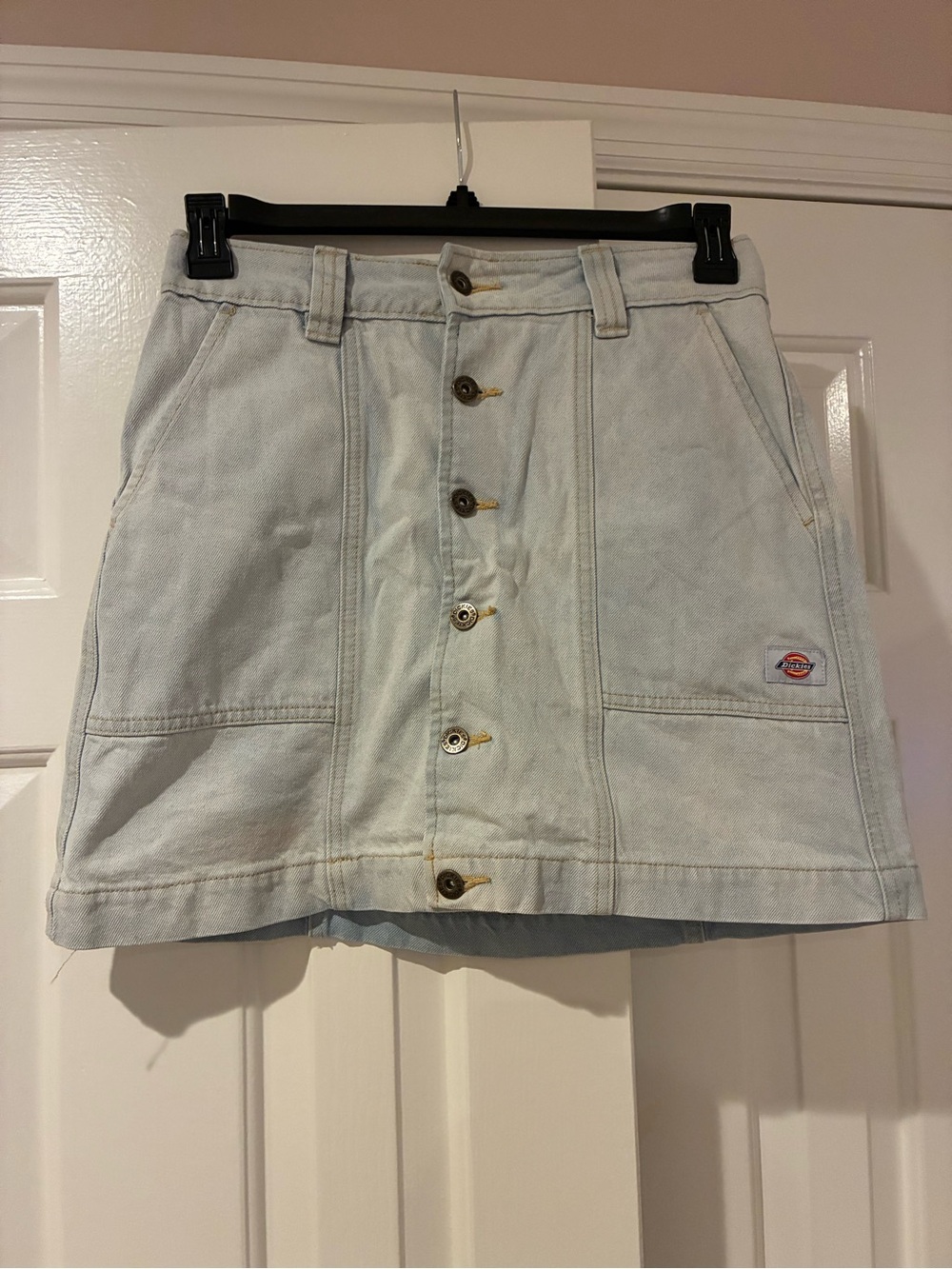 Dickies Light Wash Button-Front Mini Skirt